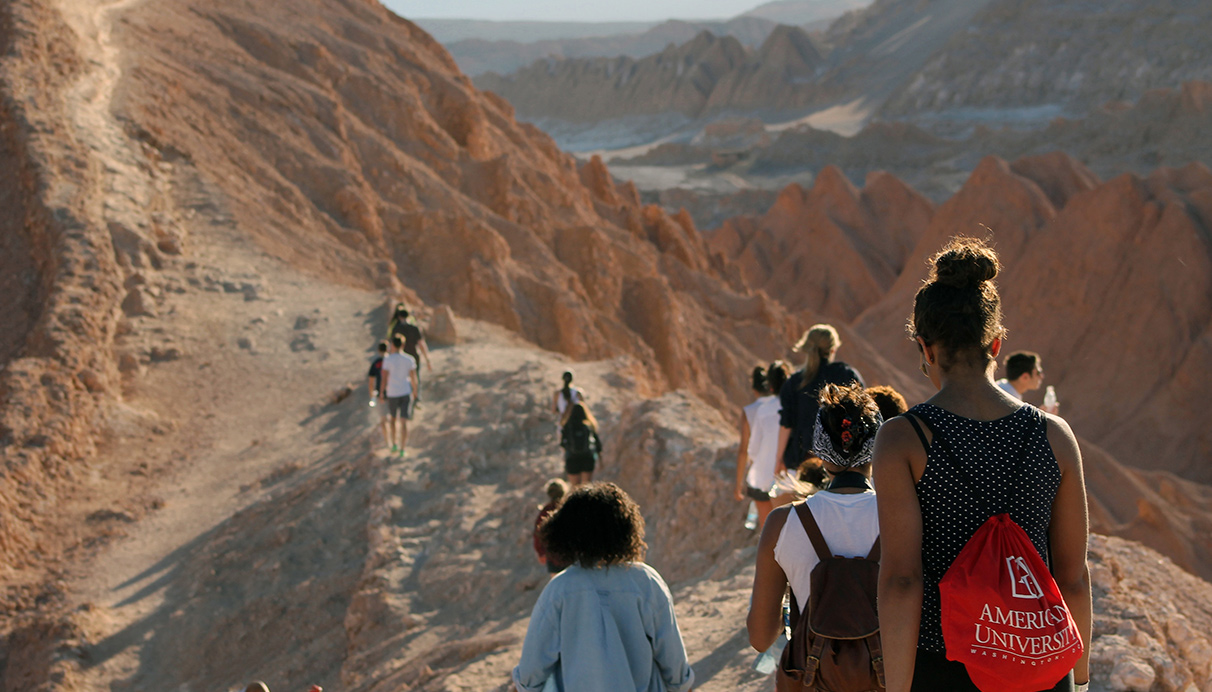 Students hiking on study abroad trip