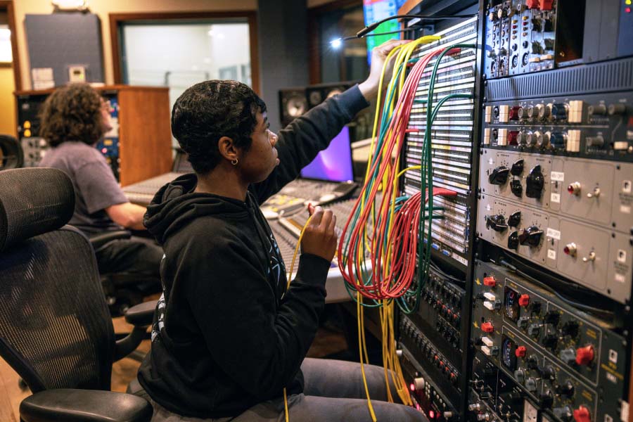 Students in sound recording booth