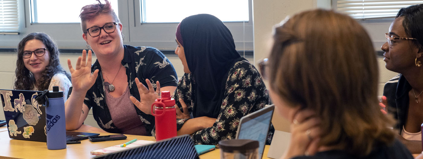 AU neuroscience students having animated class discussion.