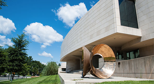 A sculpture outside American University's Katzen Arts Center