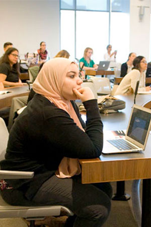 Women in amphitheater classroom