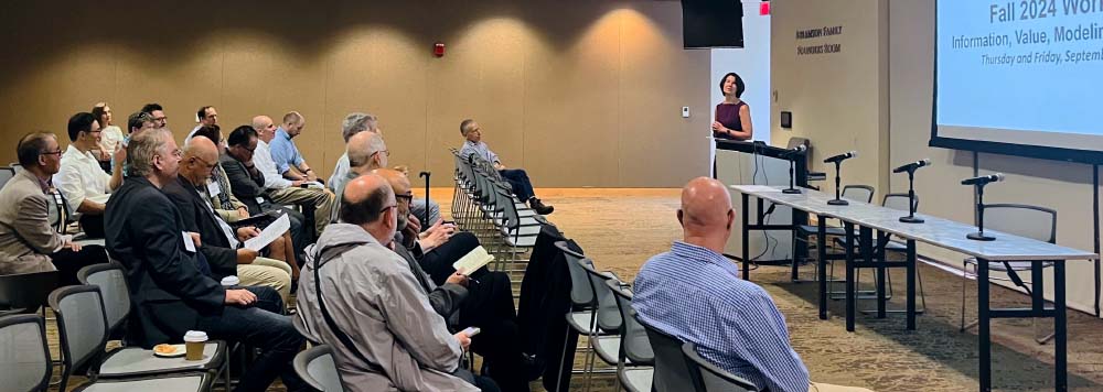 Dean Linda Aldoory delivers welcoming remarks to workshop attendees