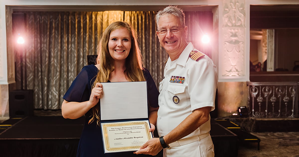 AU alumna Annika Bergstrom receiving the 2022 Excellence in Public Health Award.