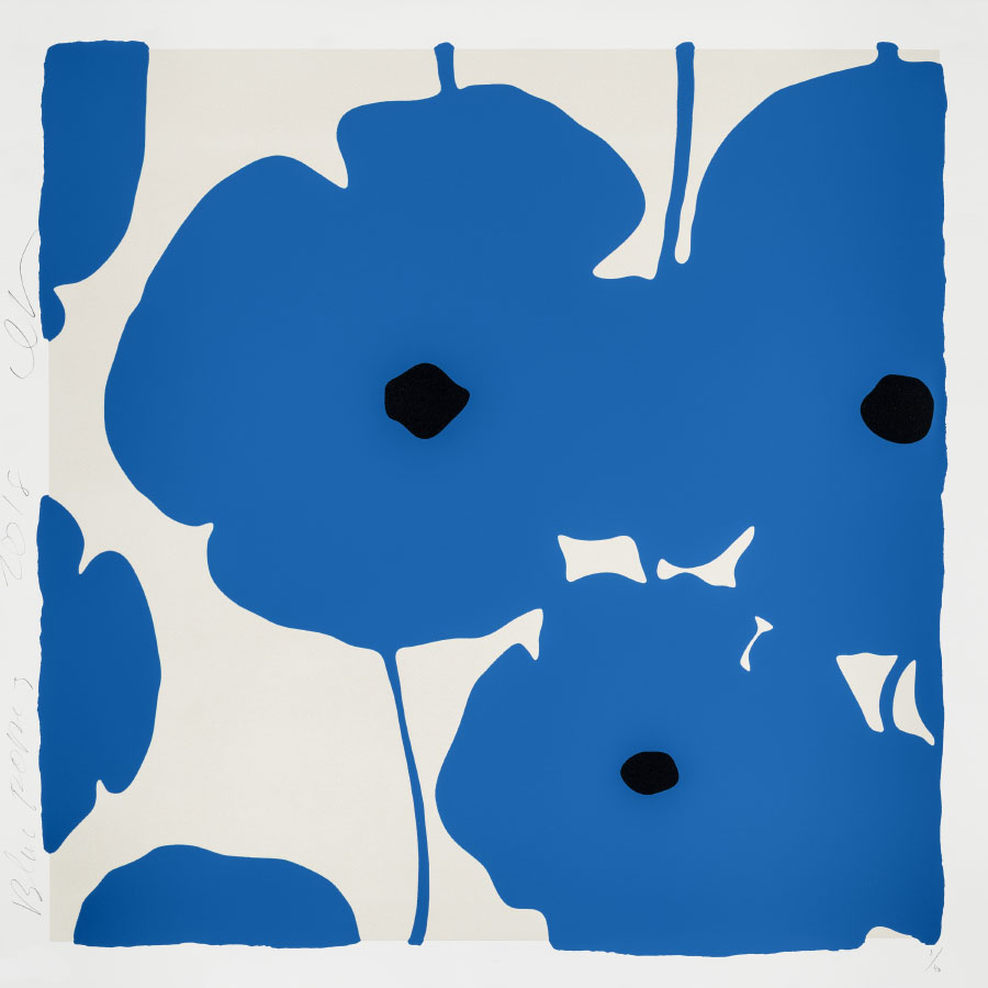 Donald Sultan, Blue Poppies, 2018. Blue poppies in flat color.