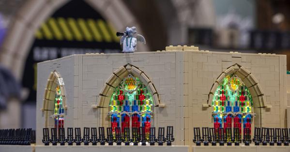 Gargoyle with telescope atop LEGO National Cathedral. Photo courtesy of Washington National Cathedral.