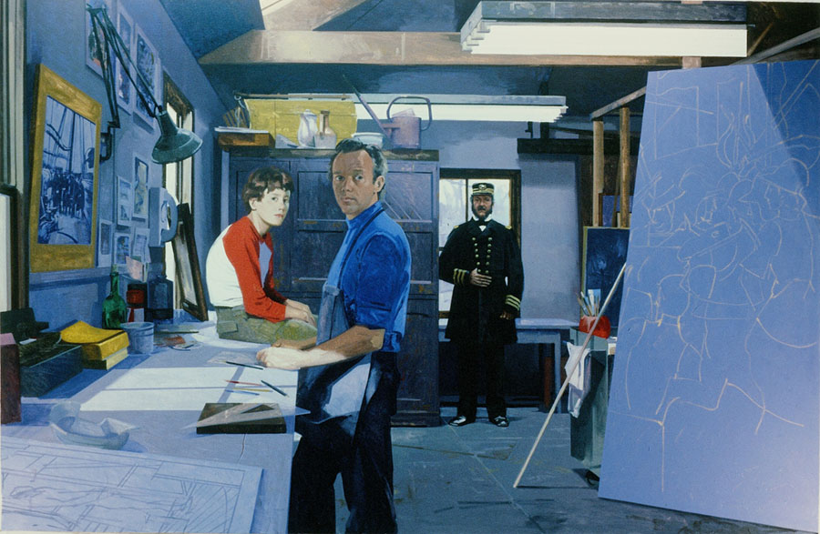 John Winslow, Studio Scene with the Commander of the USS Kearsarge, 1983, 70 x 103 x 1 in. 