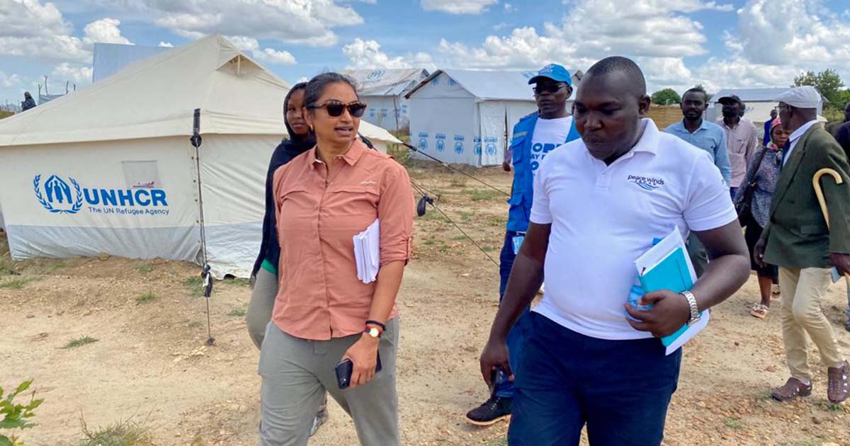 Thurka Sangaramoorthy (left) in a UN refugee camp in South Sudan