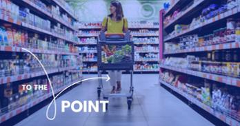 To the Point. Woman pushing cart through grocery store aisle.