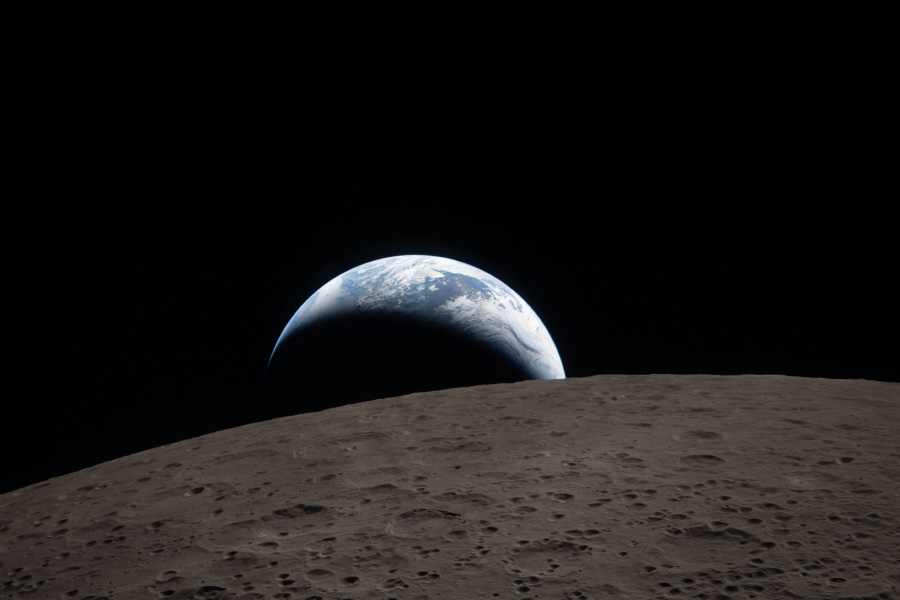 Earthset. The Artemis II crew captured this view of an Earthset on April 6, 2026, as they flew around the Moon. The image is reminiscent of the iconic Earthrise image taken by astronaut Bill Anders 58 years earlier on Apollo 8. Photo courtesy of NASA.