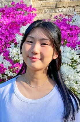 Crystal Liu with flowers.