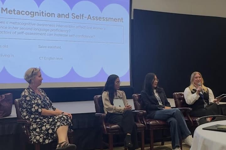 Dr. Sarah Knowles, Viann Casteel, Xingjie Chen, and Ruth Sullivan present learner-motivation findings.