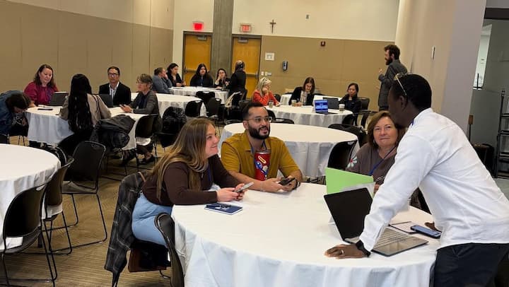 enjamin Tamatey, Viann Casteel, Yuni Silvana Manik, and Lewis  Erickson demonstrates how to use classroom tech tools.
