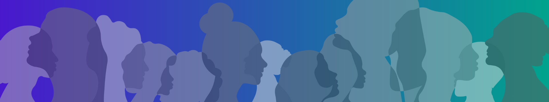 Overlapping transparent silhouettes of a diverse group of people