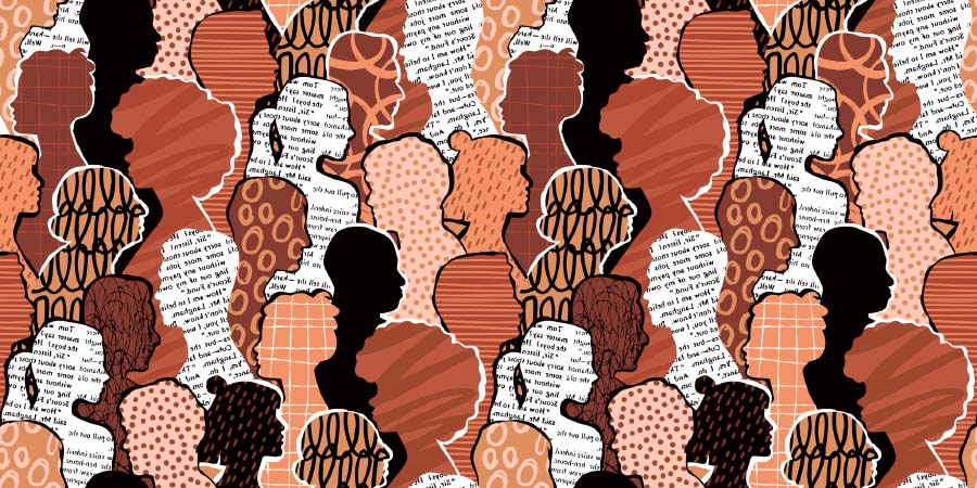 Diverse, colorful patterned silhouettes