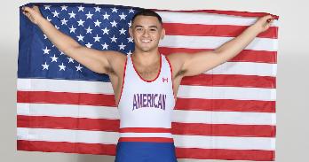 Wrestler with American Flag