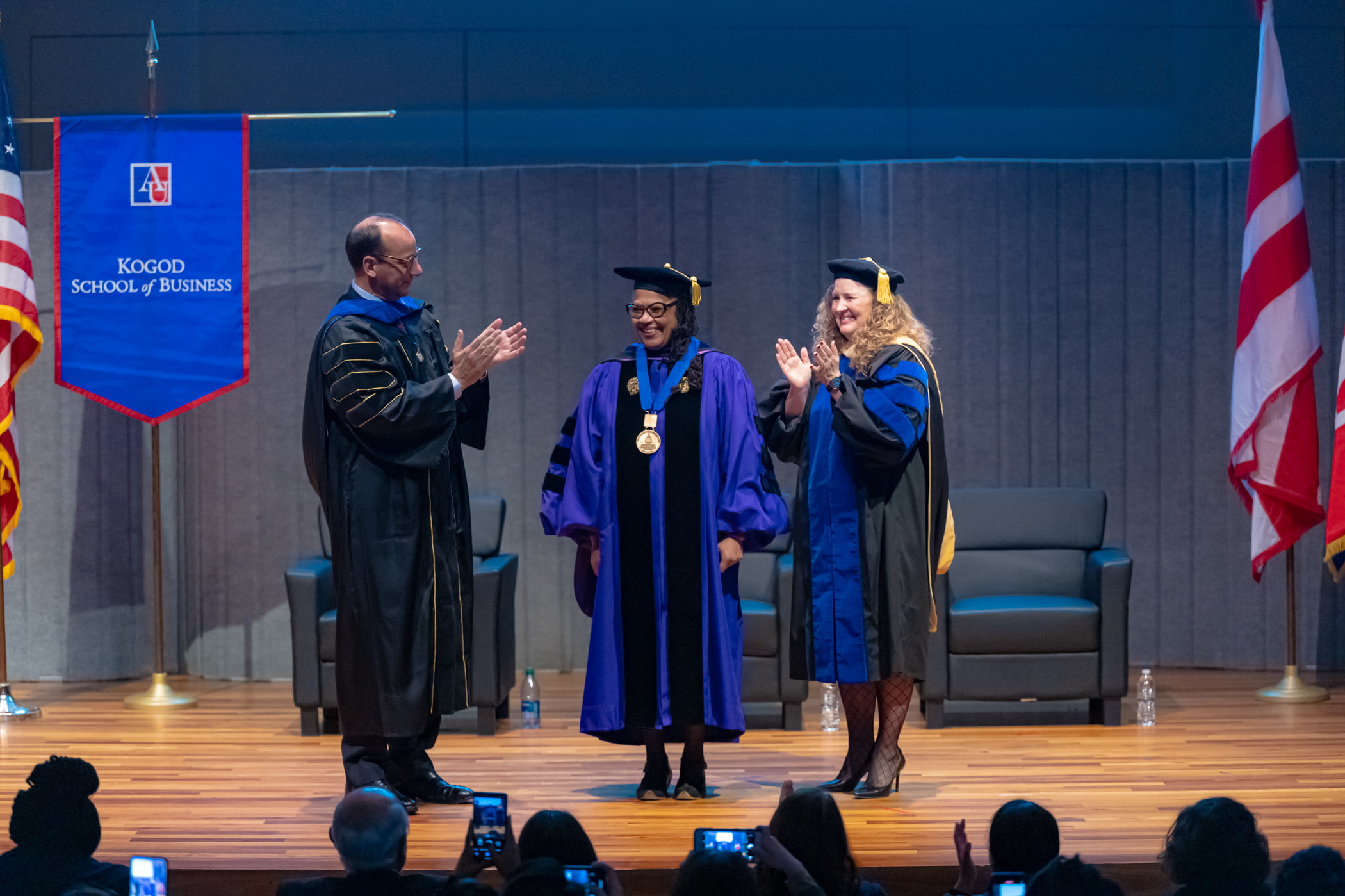 Professor Sonia Grier with Dean Dave Marchick and Acting Provost Vicky Wilkins