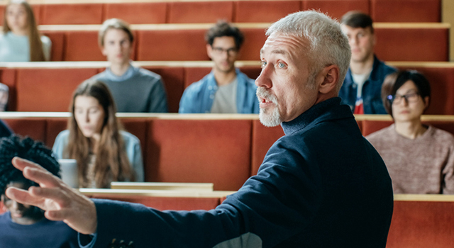 Professor lecturing in classroom