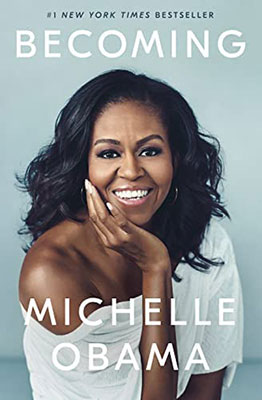 Book cover of Becoming by Michelle Obama.