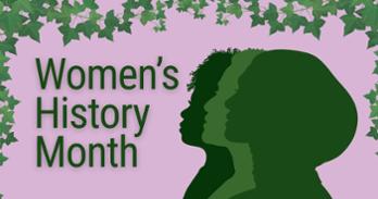 Three silhouettes of women in shades of green with an ivy leaf border.