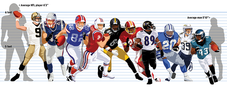 illustration of football players, six feet or under