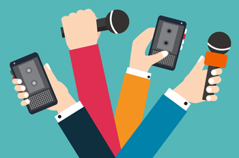 illustration of reporters holding microphones