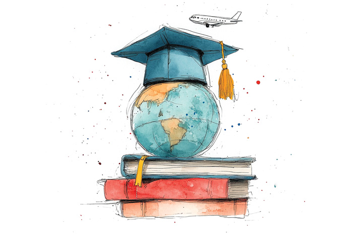 illustrated globe with a mortar board and tassel