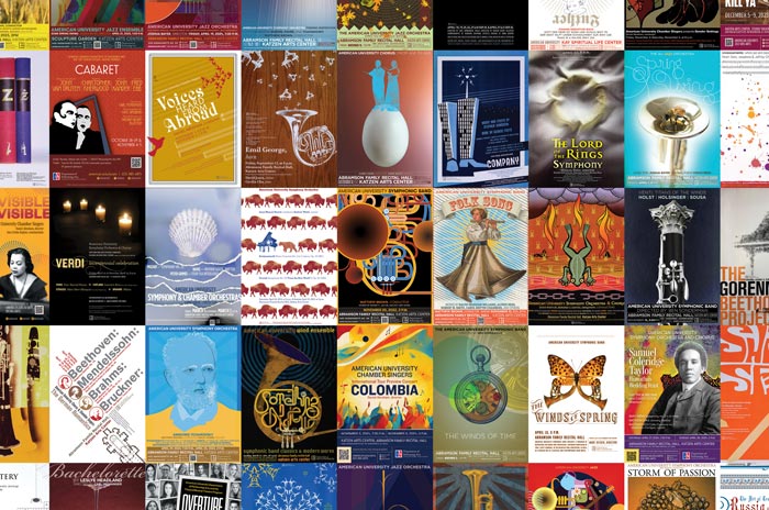 performing arts posters from the Katzen Arts Center
