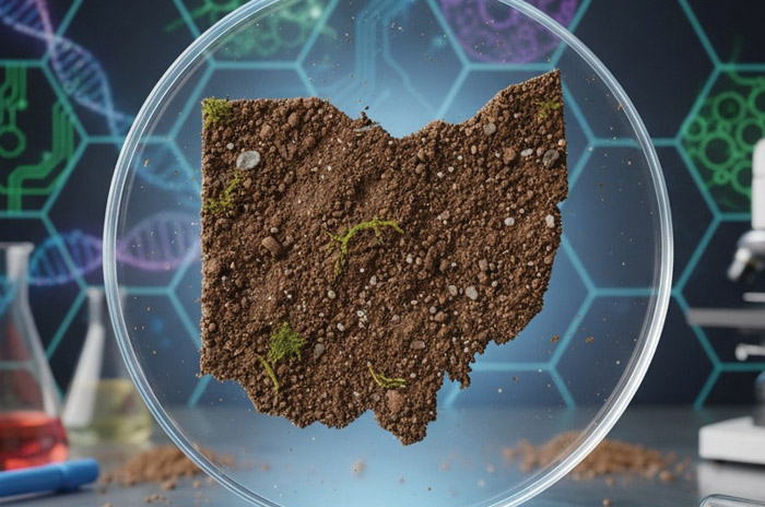soil in the shape of Ohio on a Petri dish