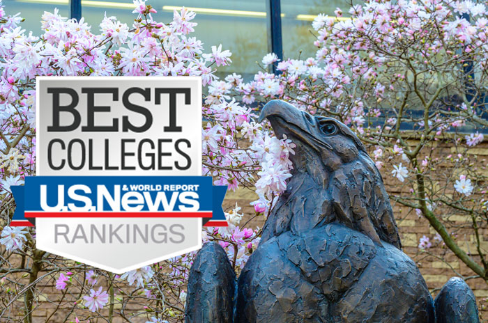 AU's bronze eagle statue with the US News logo