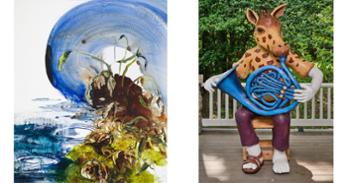 Pictured: Joan Danziger, Gertrude Overnickel (Sunshine Girl's Love Band), 2010 (Right), and Ilana Manolson, Vernal Pond, 2015 (Left)