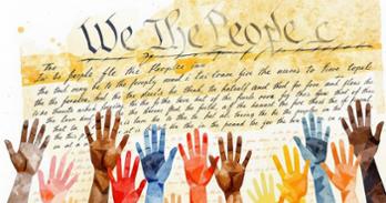 We the People with hands raised