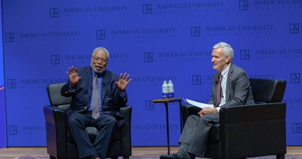 Lonnie Bunch with AU President Jon Alger. Photo by Jeff Watts.