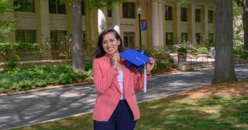 Chandni Ramwani poses outside of the Kogod School of Business. Photo by Jeff Watts.