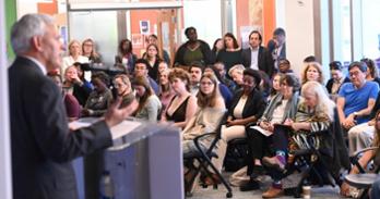 President Jon Alger speaks at the launch event for the Civic Life. Photo by Jeff Watts.