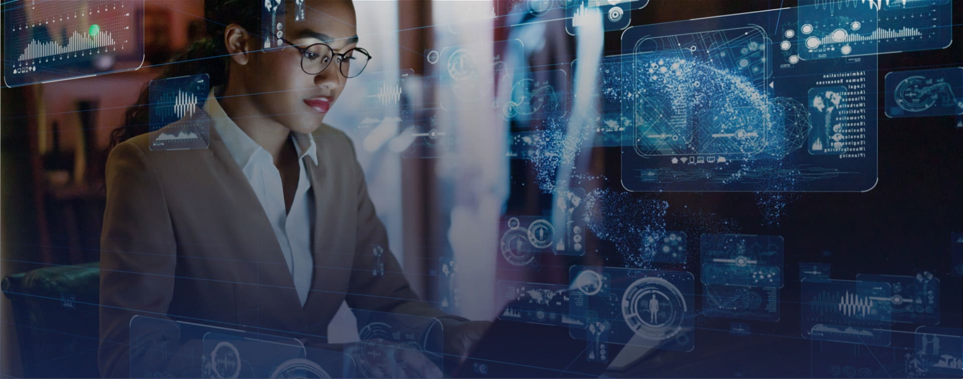 Woman working with data visualizations.