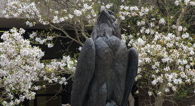 The eagle statue. Rub its talon for good luck.