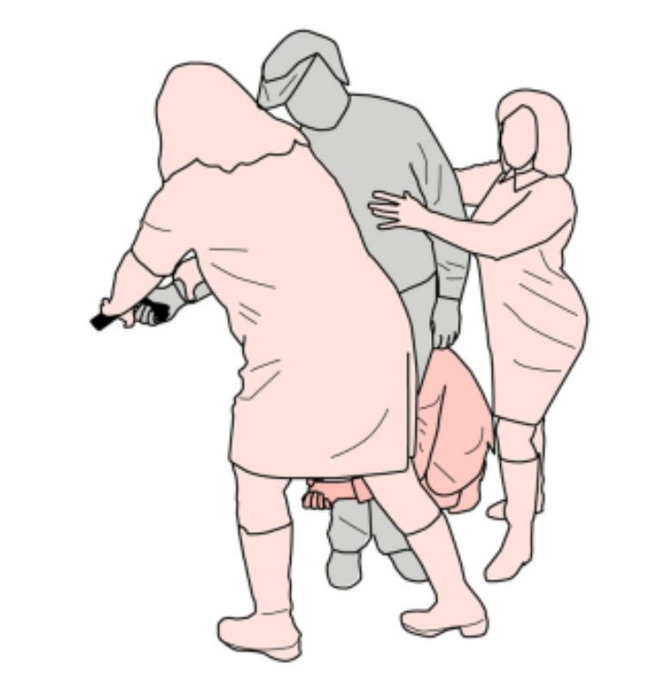 People fighting a shooter