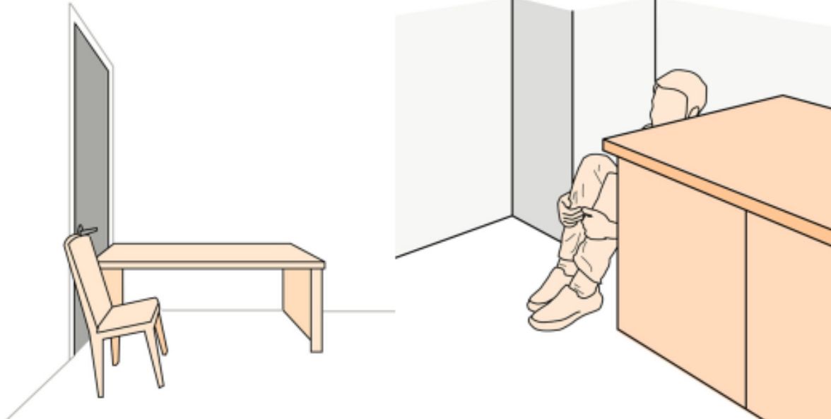 Someone hiding behind a desk