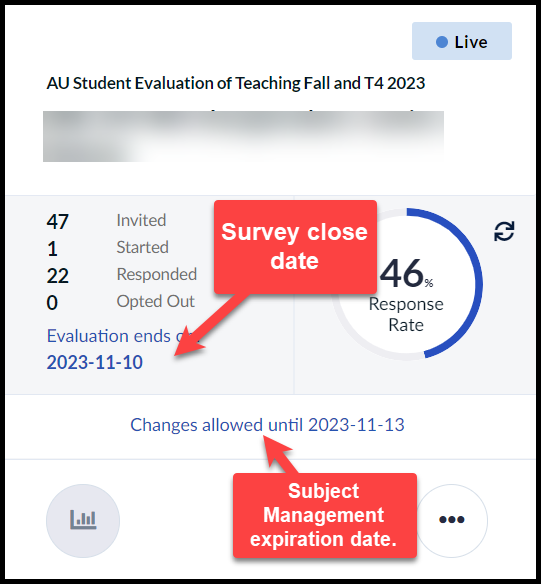 Subject Management The expiration date for the subject management activity is located on the front bottom of the course section task card.