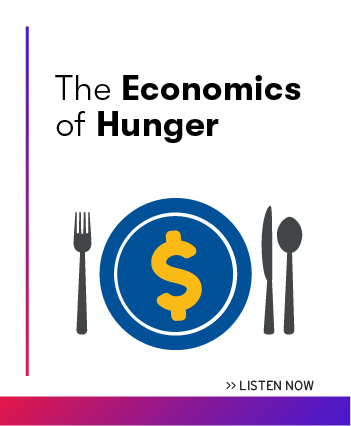 The Economics of Hunger with a graphic of a plate and cutlery with a dollar sign in the middle of the plate.