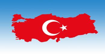 Flag of Turkey superimposed on map of Turkey