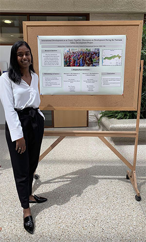 Dhanya Rao presents her research while taking Professor Malini Ranganathan's class
