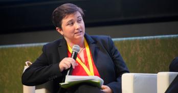 Grace Benson, SIS/PhD ’24, presents her research at the UN Consultations on Resettlement and Complementary Pathways.