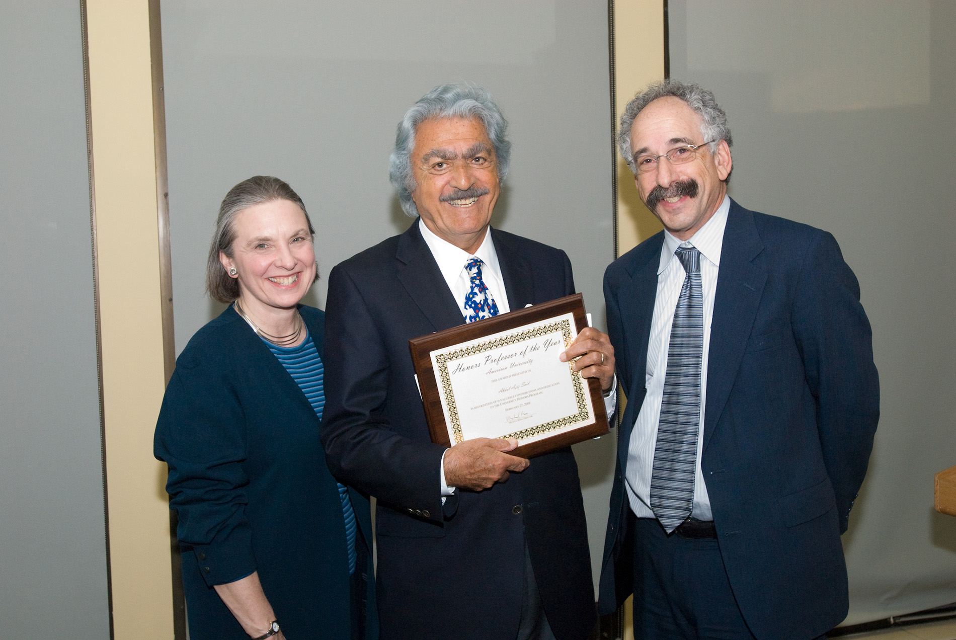The late Professor Abdul Aziz Said is shown receiving recognition for AU Professor of the Year in 2008. 