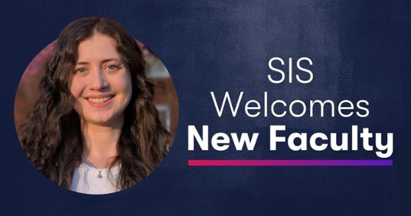 Dark grey background with the words 'SIS welcomes new faculty' and an image of Tereza Varejkova beside it.