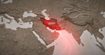 Iran highlighted in red on a map with targets