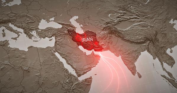 Iran highlighted in red on a map with targets