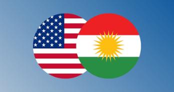 Photos of the flags of the United States and Kurdistan