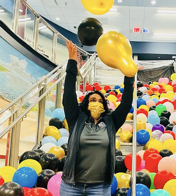 Dr. Afie Mirshah-Nayar enjoys the senior prank at Paint Branch High School in 2022.