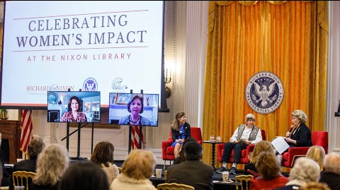 Anita McBride participating in a panel discussion ath the Nixon Presidential library